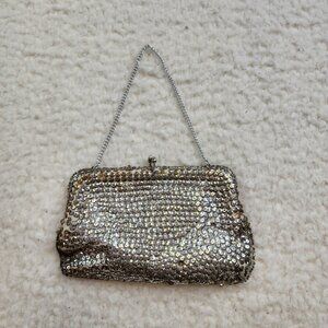 Vintage Silver Sequins Handbag Purse Chain Cocktail Japan Silk Fairy Whimsy